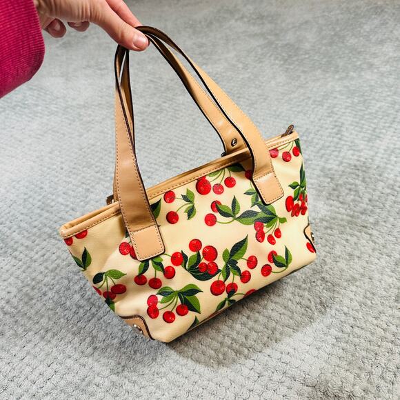 Cute Y2K XOXO Cherry Print Faux Leather Mini Shoulder Bag Soho Retro Cream/Red - Picture 3 of 9